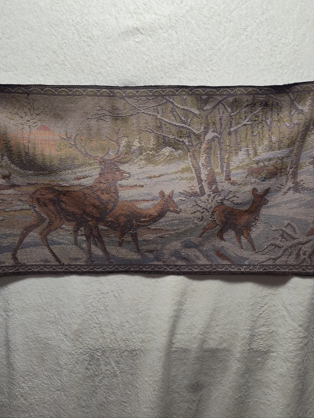 Deer Woodland Tapestry Panel - Brown, Green, Cream Made In Italy